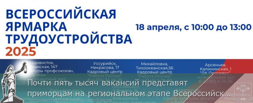 Почти пять тысяч вакансий представят приморцам на региональном этапе Всероссийской ярмарки трудоустройства | Администрация муниципального округа город Партизанск Приморского края Официальный сайт