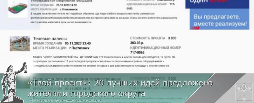 «Твой проект»: 20 лучших идей предложено жителями городского округа | Администрация муниципального округа город Партизанск Приморского края Официальный сайт