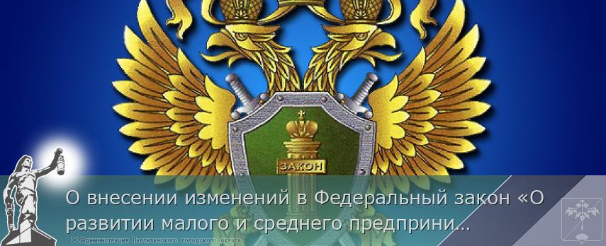 О внесении изменений в Федеральный закон «О развитии малого и среднего предпринимательства в Российской Федерации | Администрация муниципального округа город Партизанск Приморского края Официальный сайт